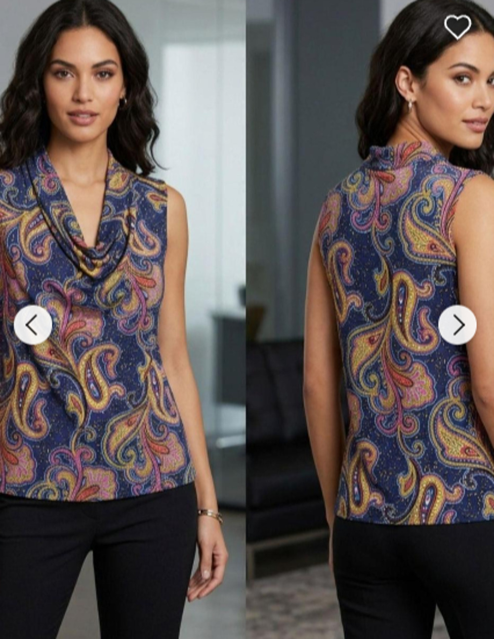NWT Tahari Sleeveless Cowl Neck Blouse Size M 8-12 Blue Paisley